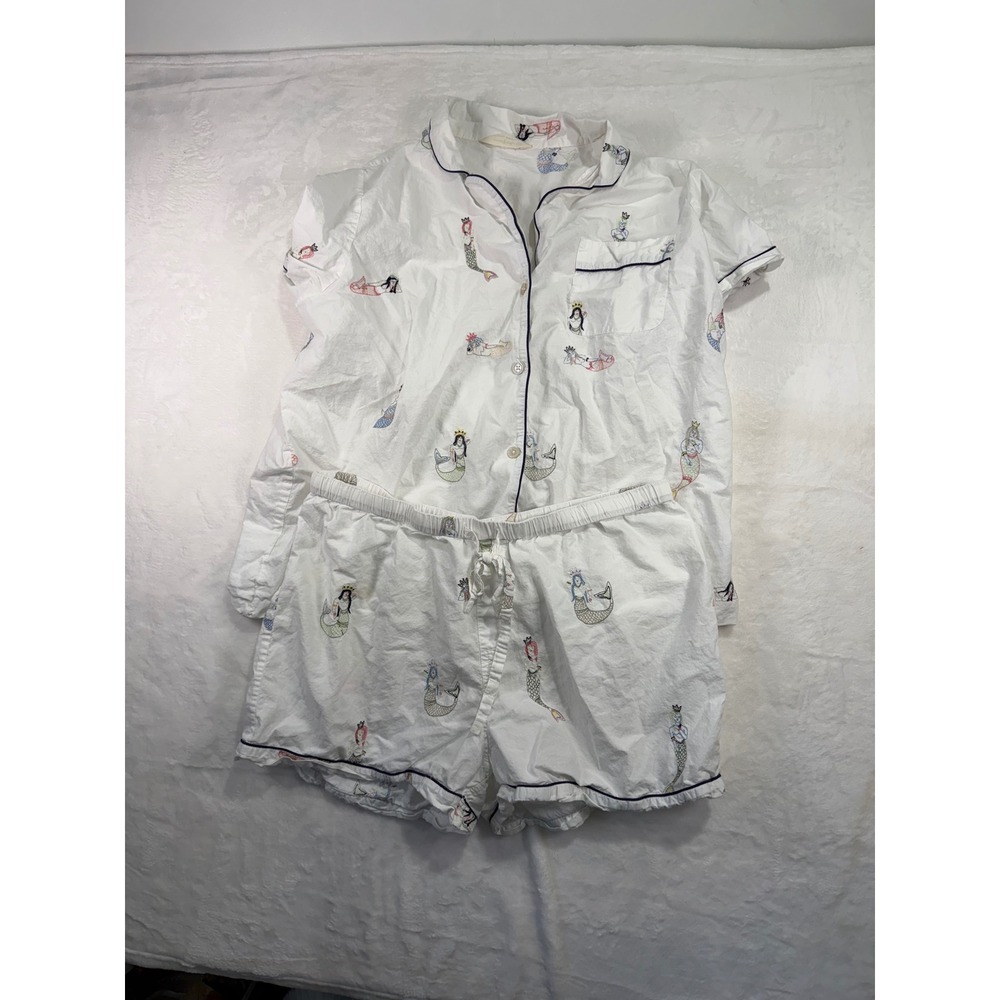 Printfresh Mermaid Pajama Set top 1X bottoms XL White Cotton Short embroidered
